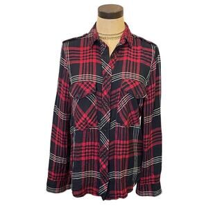 ZARA BASIC Red/Black Flannel Button Down Shirt size S